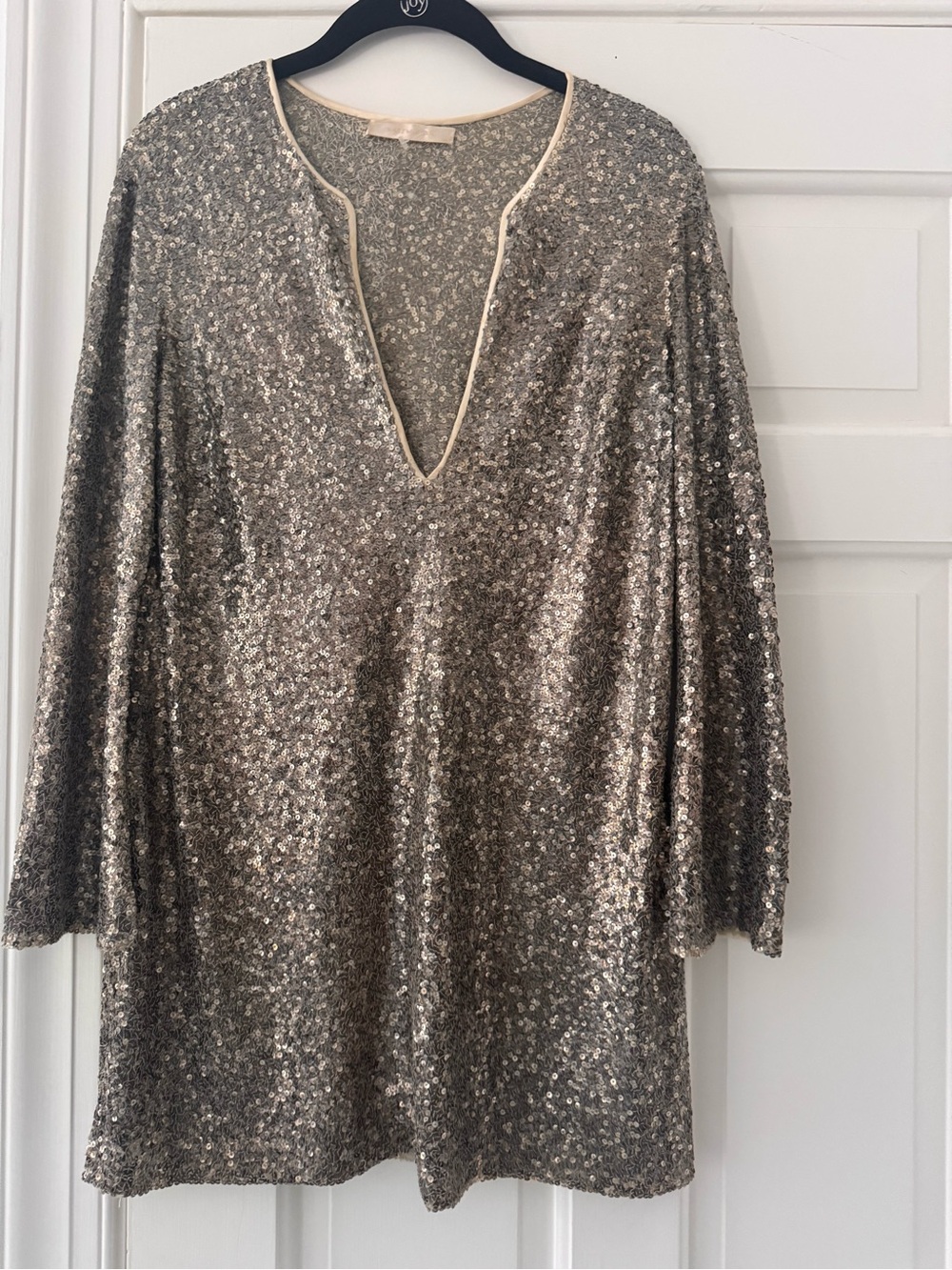 Naeem Khan Gold Sequin Long-Sleeve V-Neck Shift Dress/tunic Size 8 Heavy and Fab